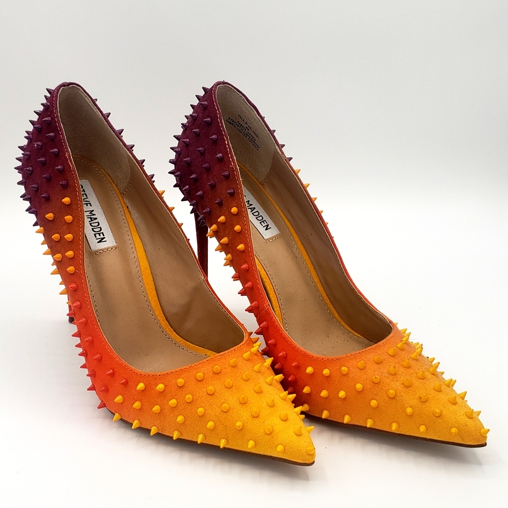 Purple Orange and Yellow Ombre Spiked Pumps